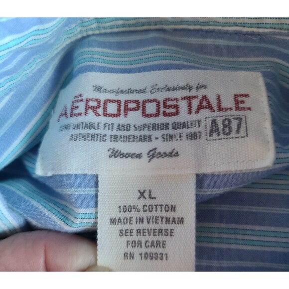 Aeropostale Mens XL Blue Stripe LS Button Down Shirt Office Preppy Party Casual - Picture 6 of 10